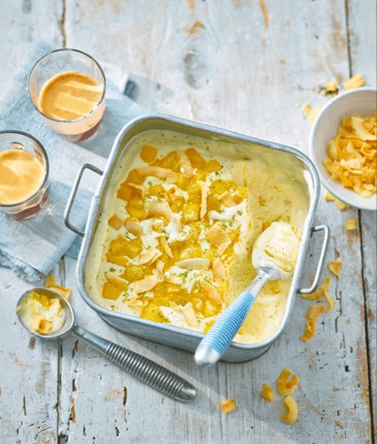 No Churn Mango, Coconut And Lime Ice Cream