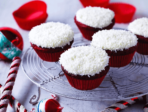 Red Velvet Snowball Cupcakes