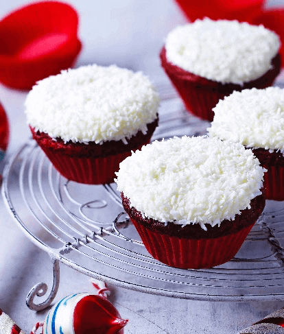 Red Velvet Snowball Cupcakes