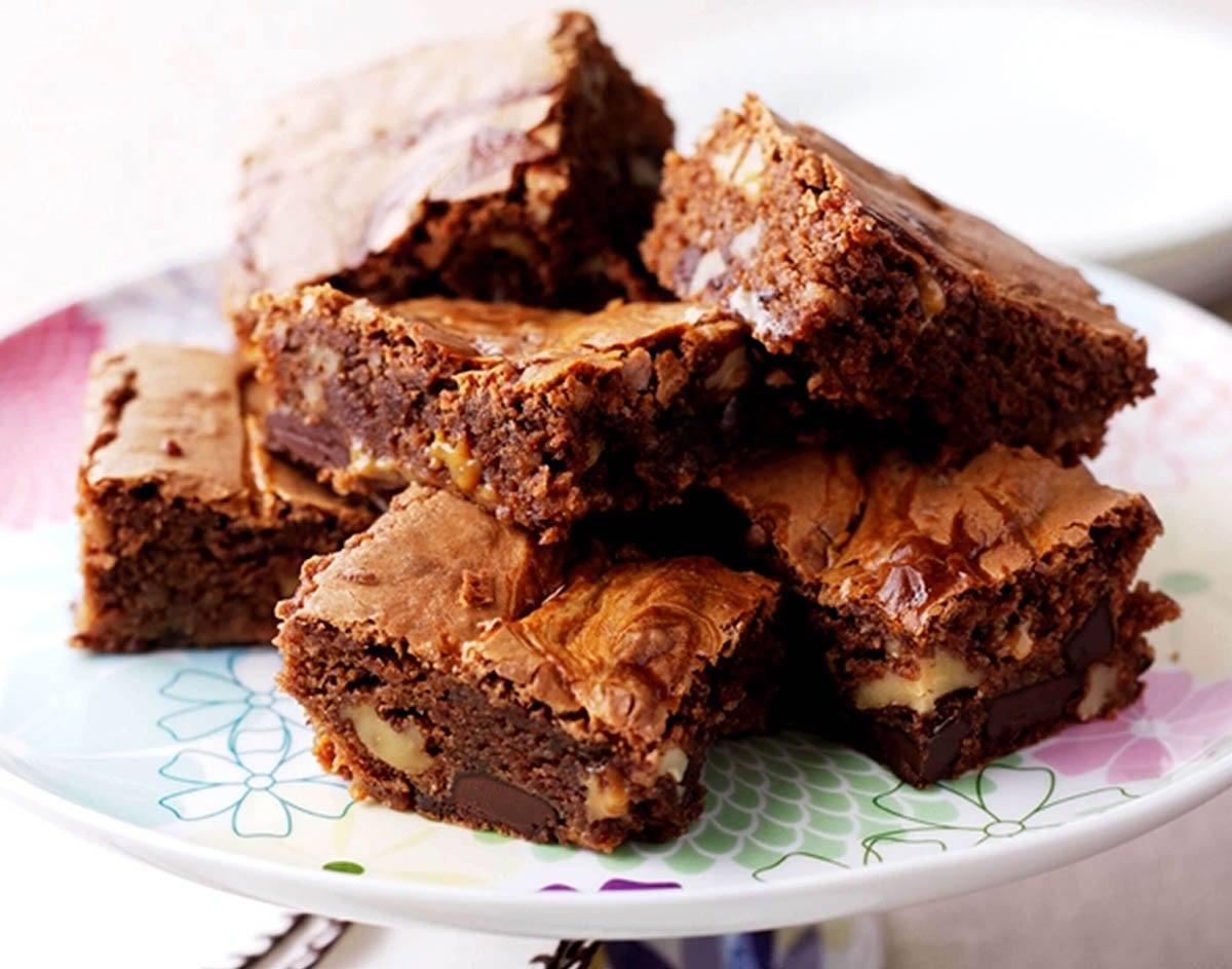 Caramel swirl chocolate brownies with Carnation Caramel