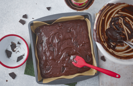 Vegan Chocolate Brownies batter in a tin