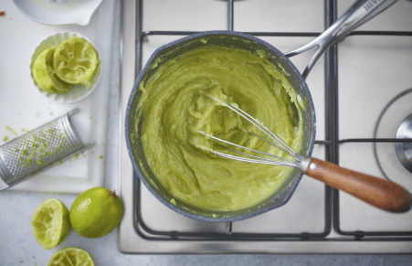 Vegan Key Lime Pie filling in a saucepan