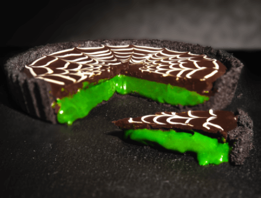 Halloween green slime caramel chocolate tart