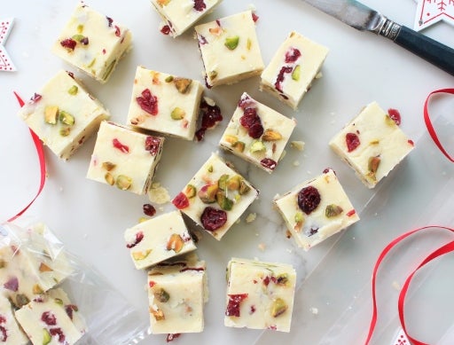 White Chocolate Cranberry and Pistachio Fudge