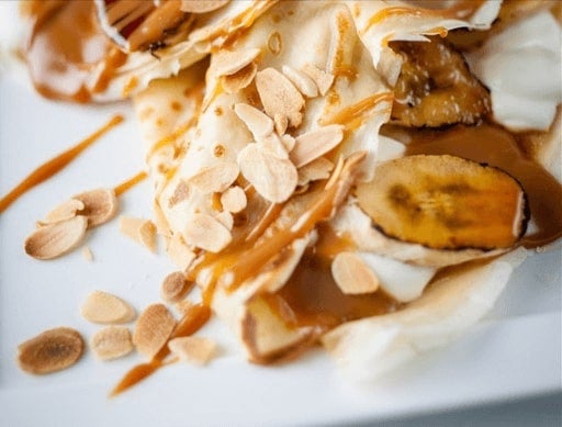 Baked Banoffee Pancakes with Toasted Almonds
