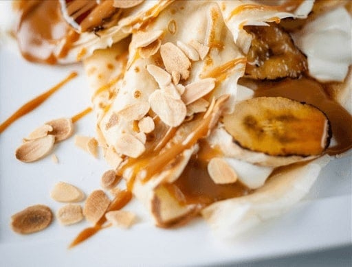 Baked Banoffee Pancakes with Toasted Almonds 