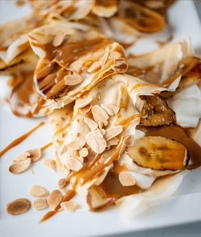 Baked Banoffee Pancakes with Toasted Almonds