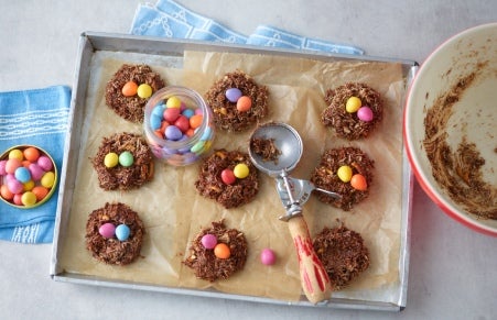 assembling the chocolate nests