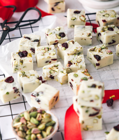 White Chocolate Cranberry and Pistachio Fudge