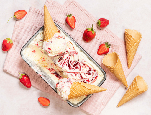 No Churn Strawberry Ripple Ice Cream