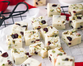 White Chocolate Cranberry and Pistachio Fudge